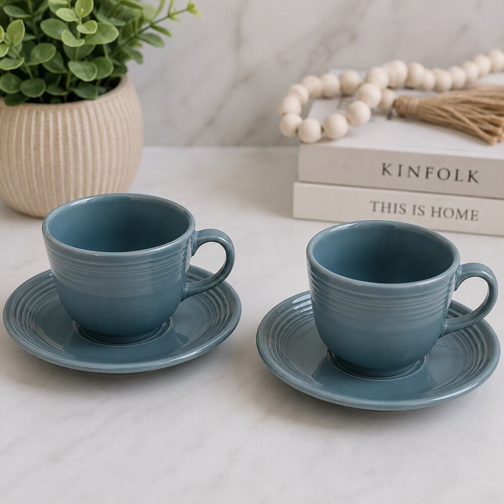 Fiesta Fiestaware Slate Blue Cup Saucer Set of 2 HLC USA Lead Free 4 Pc